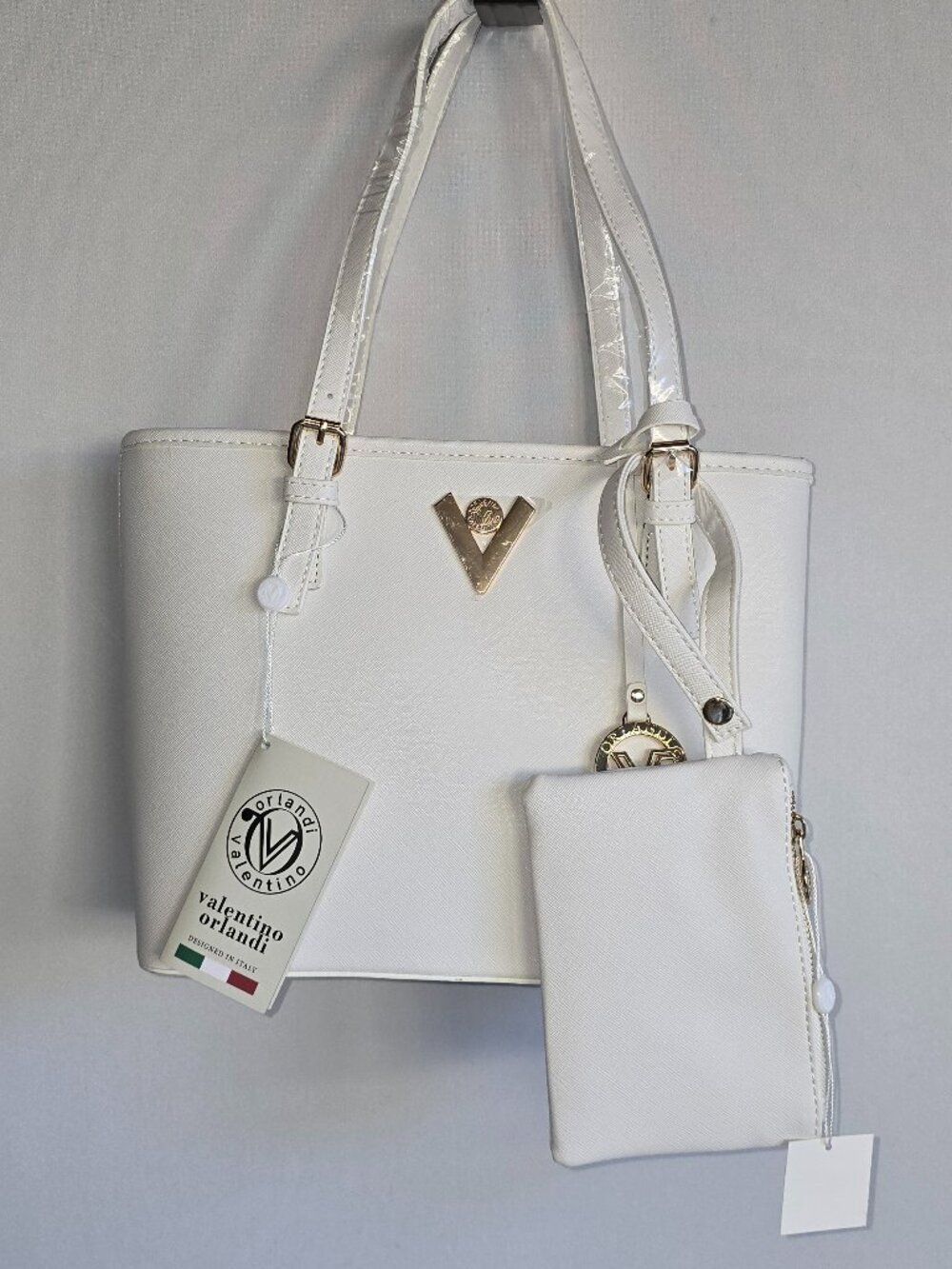 Valentino Orlandi White Tote Bag With Matching Wristlet
